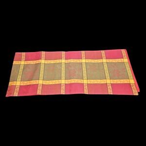 Fall Harvest Plaid Table Runner Leaf Motif Cotton Front Seasonal Decor